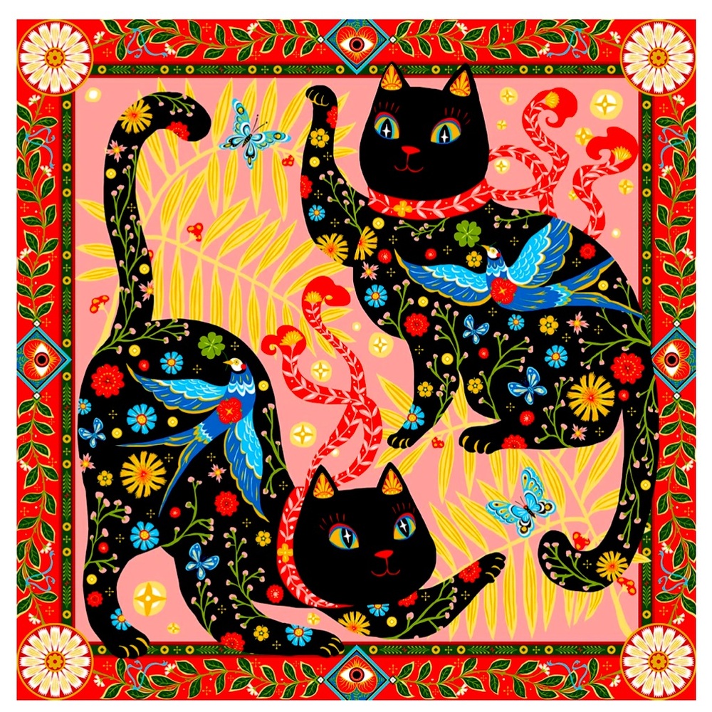Lucky Cats Satin Scarf - NEW